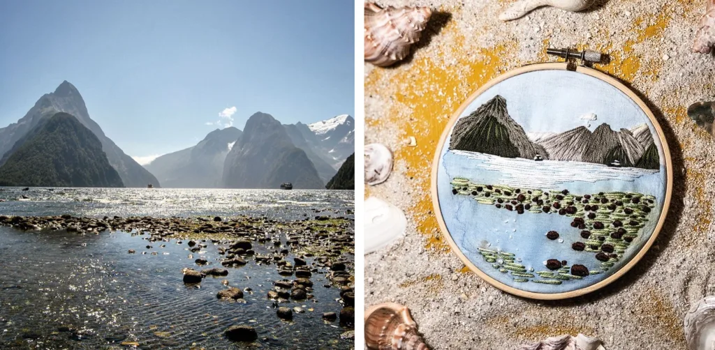 Milford Sound Neuseeland Stickerei